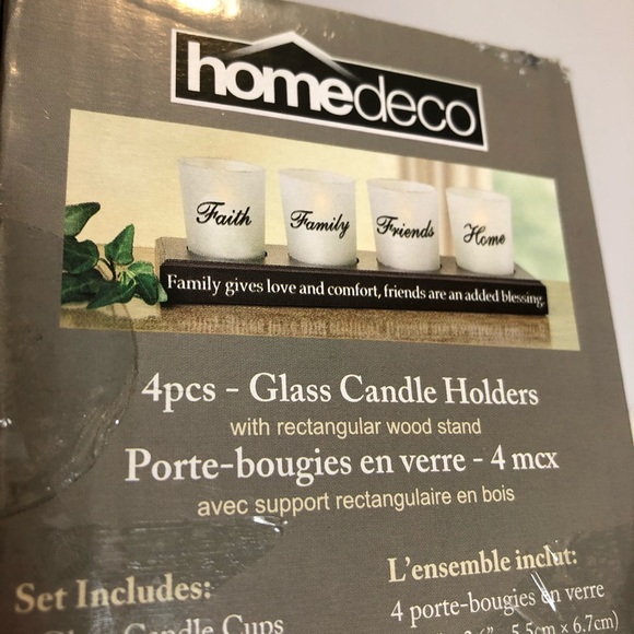 Set of 4 GLASS Candle shoulders + wood base BNIB - Picture 3 of 3